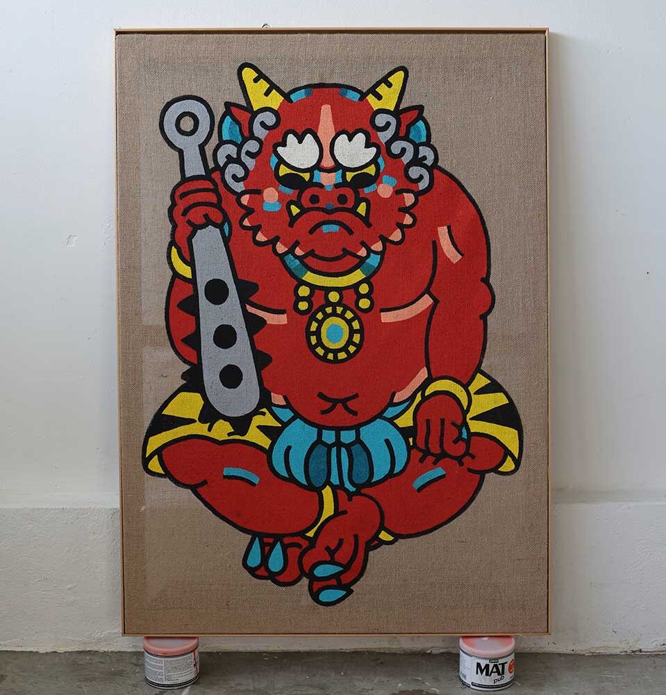 "Red Lights Oni" Original Canvas
