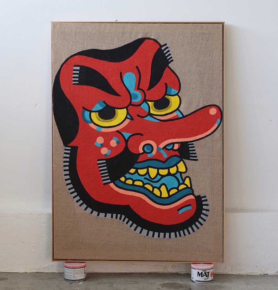 "Red Lights Tengu" Original Canvas
