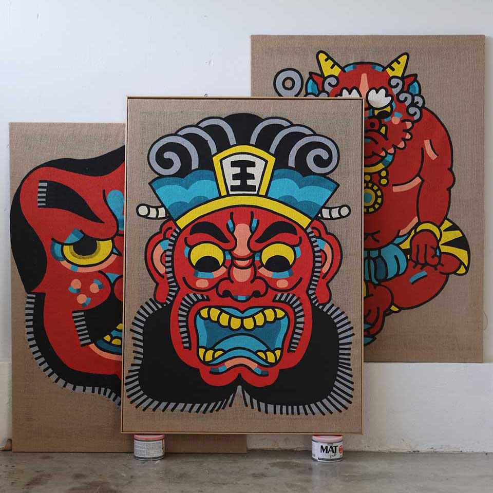 "Red Lights Triptych" Original Canvas